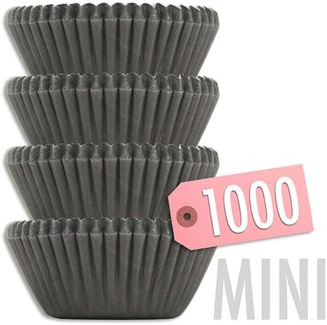 Layer Cake Shop 1000 Count Sleeve Baking Cups for Cupcakes and Muffins (Mini 1-3/8" x 3/4" tall, Solid Black - Greaseproof)