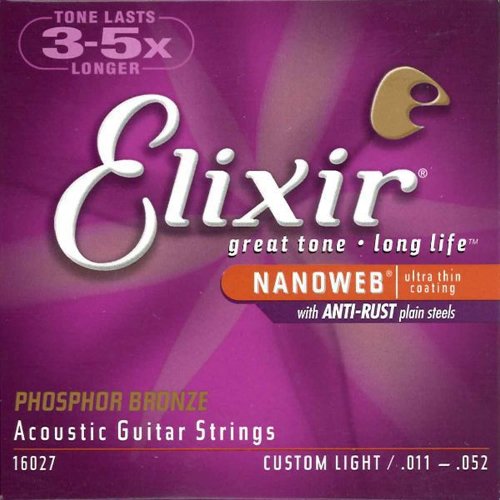 Elixir Strings Acoustic Phosphor Bronze Strings NANOWEB Coating, 6-String, Custom Light  Picture