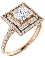 18K Rose Gold Princess Cut Diamond Double-Halo Ring -- LIFETIME WARRANTY