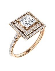 10K Rose Gold Princess Cut Diamond Double-Halo Ring -- LIFETIME WARRANTY