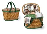 Picnic Time Catalina Riviera Oval Shaped Willow & Bamboo Basket w/ Deluxe Service For 2 (Sage Green)