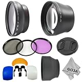 67MM Essential Lens Accessory Kit for DSLR Cameras - Includes: 2.2X Telephoto and 0.43x Wide Angle High Definition Lenses + Filter Kit (Ultraviolet, Polarizer, Fluorescent) + Professional Rubber Lens Hood + Flash Diffuser (Set of 3) + Center Pinch Lens Cap + Premium Goja Microfiber Cleaning Cloth