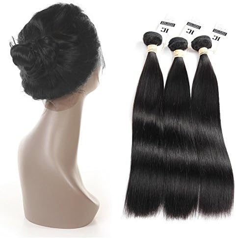 HC Hair 13×4×2 360 Lace Frontal Band with Bundles 360 Frontal with Baby Hair Brazilian Straight Virgin Hair Natural Color Human Hair Extensions (12 12 12+10)