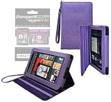 CrazyOnDigital Stand Leather Case Cover Cover with screen protector for Amazon Kindle Fire Tablet (Purple)