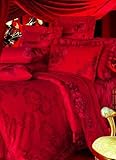 4-pc Luxury Red Rose Imitated Silk Duvet Cover Bedding Set - King Size