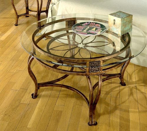 Scottsdale Round Cocktail Coffee Table with Glass Top