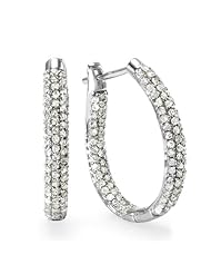 0.80 Carat (ctw) Sterling Silver Ladies Hoop Pave Set Diamond Earrings