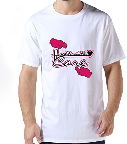 Serlina Men's Handle Care Hands 2c Cotton Round Neck Short Sleeve T-Shirt Tee White XS