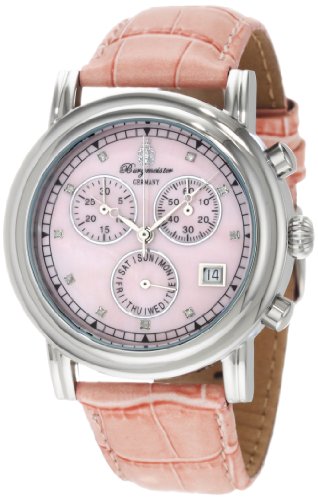 Burgmeister Chronos BM124-168 Damen Chronograph Uhr Leder rosa Zifferblatt perlmutt Diamanten Tag/Datum