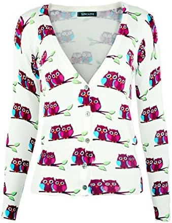 KLX Women's Owl Pattern V Neck Long Sleeve Knit Cardigan Sweater