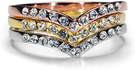 Clear CZ in Rhodium Plated Sterling Silver V-Shaped Stackable Ring SZ7