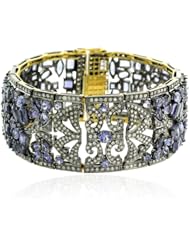 4.59cts Pave Diamond 18kt Gold Designer Bangle Bracelet 41.08cts Gemstone Silver Party Jewelry