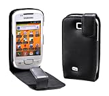 MaryCom PREMIUM QUALITÄT Leder Handytasche schwarz für Samsung S5570 Galaxy Mini Smartphone + Gratis Displayschutzfolie