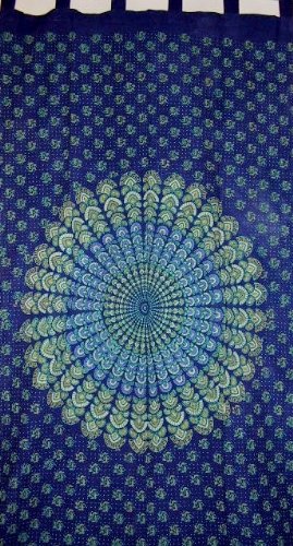 Blue Bursting Tab Top Curtain-Drape-Door Panel-Peacock