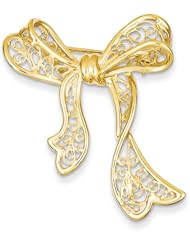 14k Fancy Bow Filigree Pin, Best Quality Free Gift Box Satisfaction Guaranteed