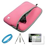 Baby Pink SumacLife Neoprene Protective Sleeve Carrying Case Cover for Blackberry Playbook 7-inch Tablet Compatible with all Models (16GB, 32GB, 64GB) + Anti Glare Clear Screen Protector + Silver Color Metal Stand for Tablet + SumacLife TM Wisdom Courage Wristband