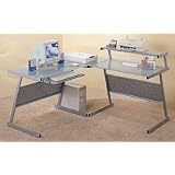 Modern Computer Desk Workstation, Corner Unit and Desk Unit w/Frosted Glass Top