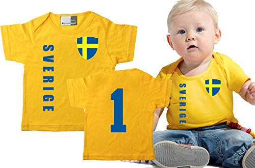 Schweden BABY T-Shirt – Trikot Look – Gr. 68-86 – Gelb (68/74)