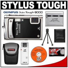 Olympus Stylus TOUGH-8000 Shockproof & Waterproof Digital Camera (Black) + Spare Li-50B Battery + Case + Cameta Bonus Accessory Kit