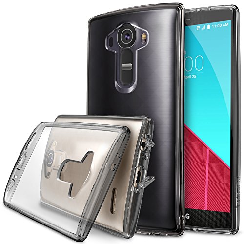 LG G4 Case, Ringke [Fusion] Crystal Clear PC Back TPU Bumper w/ Screen Protector [Drop Protection/Shock Absorption Technology][Attached Dust Cap] For LG G4 - Smoke Black