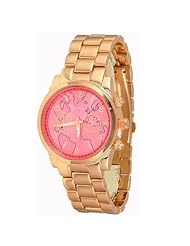 New Rose Gold Tone Pink Face Geneva Watch World Map Womens Fashion Bracelet