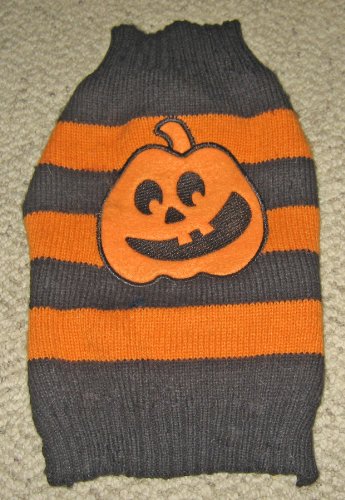 Image of Wagby Halloween Pumpkin Stripped Pet/Dog/Puppy Sweater -Orange & Black-