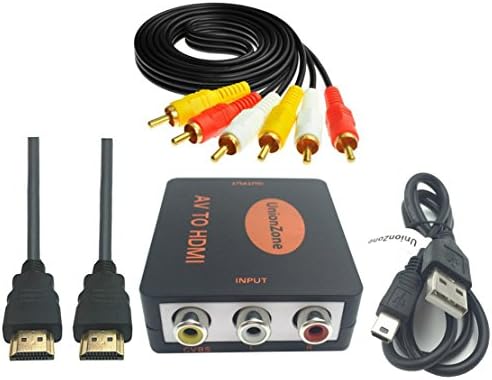 UnionZone Mini Composite 3RCA CVBS AV To HDMI Converter (Input:AV/Output:HDMI) For VCR DVD 720P/1080P,Not for Windows 10(black-white)