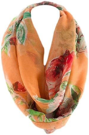 Fun and Versatile Peach Roses Floral Print Infinity Scarf