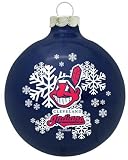 CLEVELAND INDIANS (2 5/8 In Diameter) Glass Logo CHRISTMAS ORNAMENT (Snowflake Design)