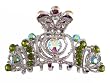 Hair Clip - H123 - Tiara Style - Silver Tone ~ Olivine (Olive Green) and Iridescent Swarovski TM Crystals