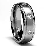 7MM Miligrained Titanium Ring Wedding Band with 3 CZ sizes 6 to 12