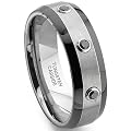 Tungsten Carbide Black Diamond Two-Tone Wedding Band Ring