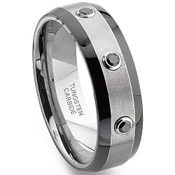 Tungsten Carbide Black Diamond Two-Tone Wedding Band Ring Sz 13.0 SN#660