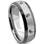 Tungsten Carbide Black Diamond Two-Tone Wedding Band Ring