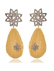 Sterling Silver Gold Plated Layered Black Rhodium Dangle Mesh Earrings Cz Jewelry Fashion