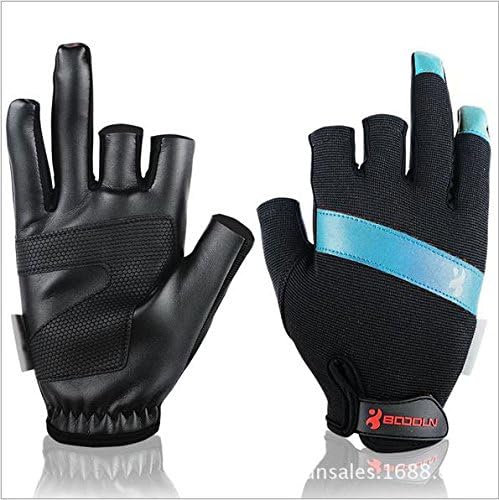Three sweat-absorbent and quick-drying sunscreen sailing fishing gloves fishing dragon boat racing gloves , black blue l