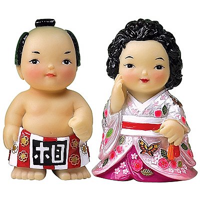Japanese sumo dolls, a set of couple figurines, handmade gift