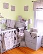 Floral Green stripe Beige Breezy Meadow Nursery Bedding 12 PC Set