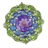 5ct Amethyst, Peridot, and Tanzanite Ring in Sterling Silver, Ring Size 5 to 8