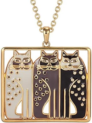 Laurel Burch Siamese Cat Trio Cloisonne Pendant w/ Necklace