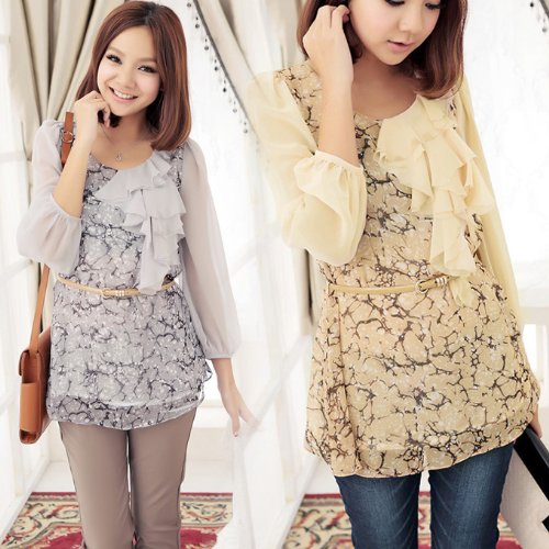 (ゴールドジャパン)Goldjapan チュニックブラウストップス7分袖シフォン秋春 メール便可