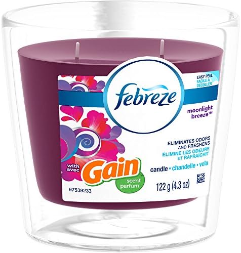 Febreze Double Wick with Gain Moonlight Breeze Eliminate Odors Scented Candle Air Freshener, 4.3 oz