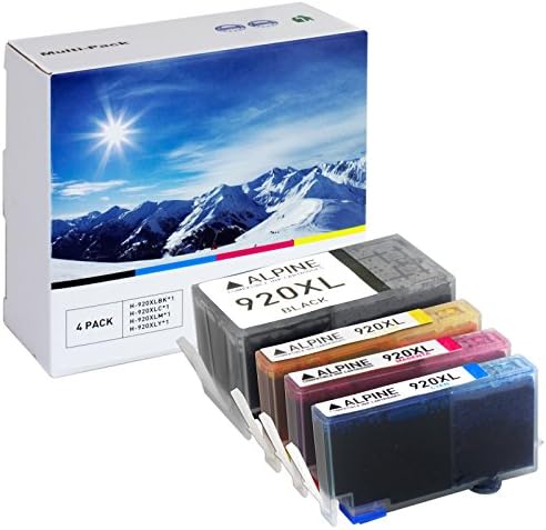 Compatible Set of 4 Replacement Inkjet Cartridges for Hewlett Packard (HP) 920XL: 1 Black CD975AN, Cyan CD972AN, Magenta CD973AN, and Yellow CD974AN - Shows Accurate Ink Levels