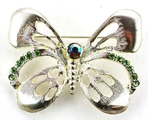 Silver Plated Butterfly Pin With Cubic Zirconia Gemstones - Silver Tone Fashi...