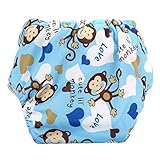 Refaxi　モンキー＆ハートプリント　子供　赤ちゃん　二重　おむつ　パンツ　スナップ調整　おむつカバー　洗濯可能