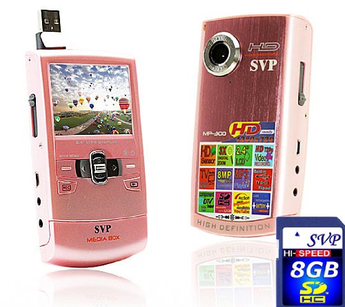 SVP MP300Pink (w 8GB SD) HD MP3 Player and Pocket HD Video Camera, YouTube Software