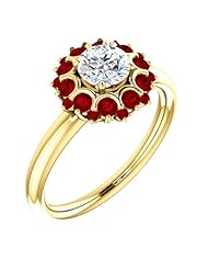 10K Yellow Gold Round Cut Diamond and Ruby Flower Inspired Ring -- LIFETIME WARRANTY