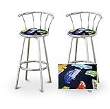 2 Old Car Oldsmobile Fabric Specialty / Custom Chrome Barstools with Backrest Set