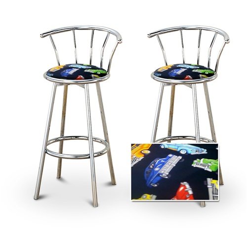 2 Old Car Oldsmobile Fabric Specialty / Custom Chrome Barstools with Backrest Set
