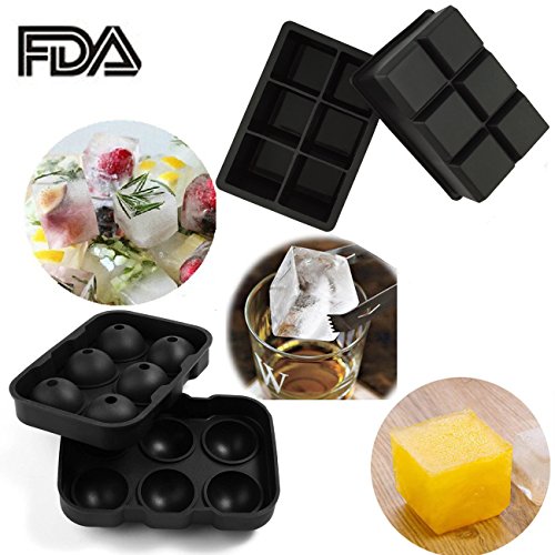 SySrion® Silicone Ice Cube Trays, Round Ice Cube Mold & Large Square Ice Cube Tray, Combo Silicone Molds - Ice Cube Tray Mold & Ice Sphere Mold